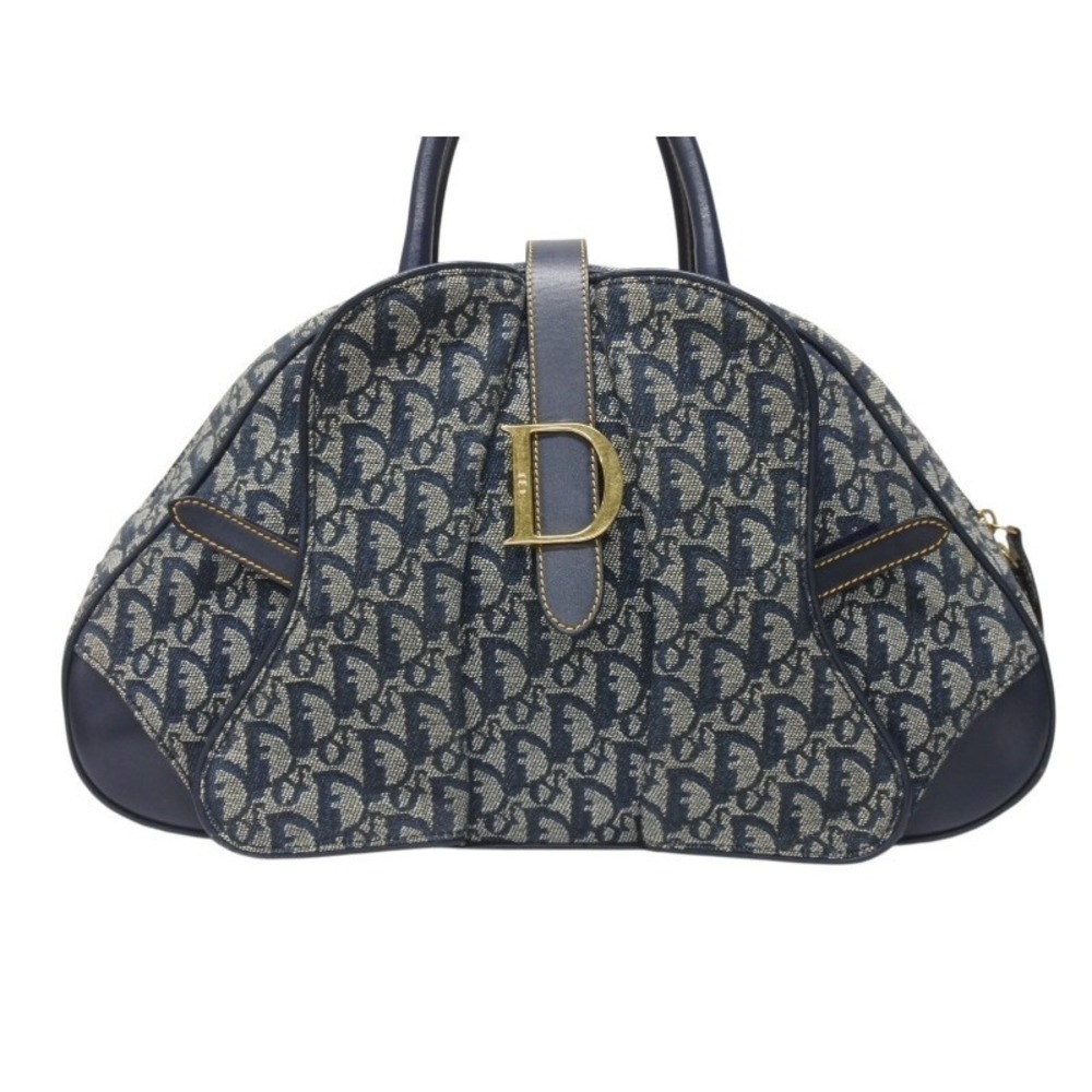Dior Trotter Double Saddle Canvas Navy Christian Leather Bag Blue